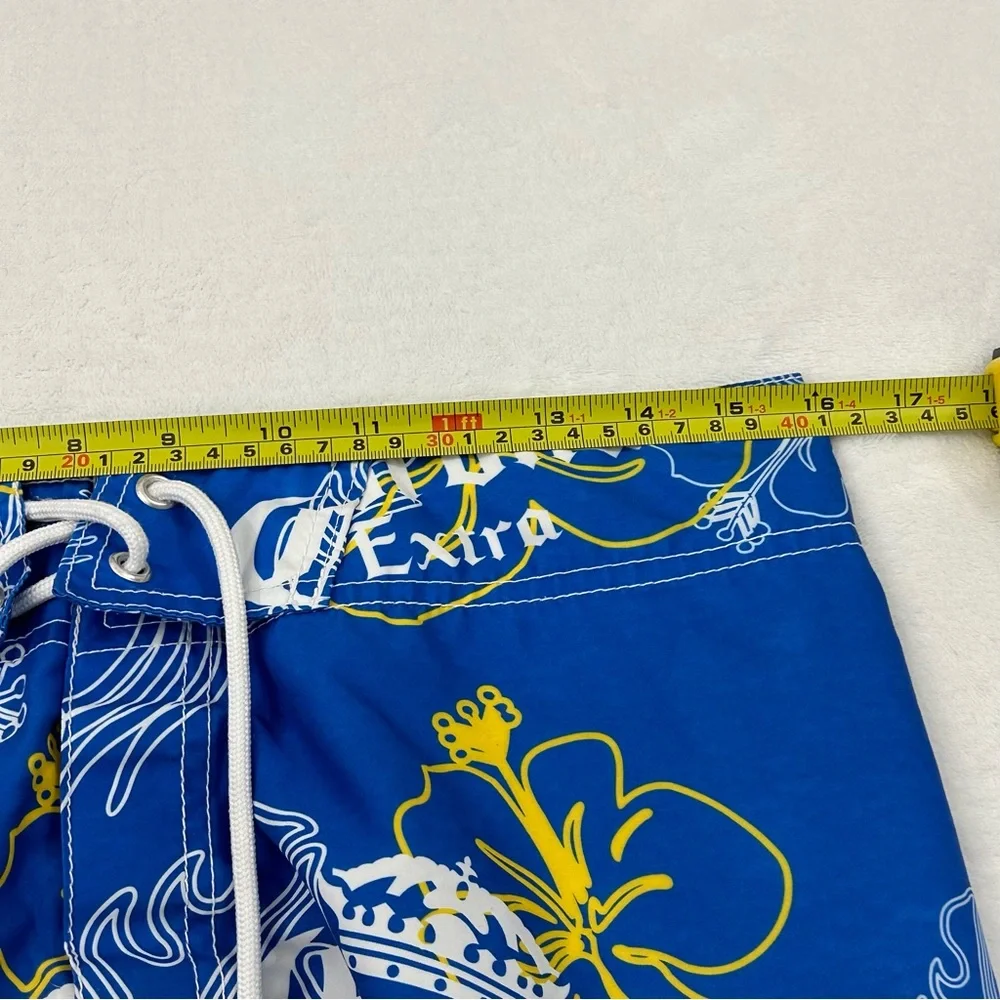 Corona Extra Blue Hawaiian Floral Surf Beach Pool Swim Trunk Board Shorts Men 32